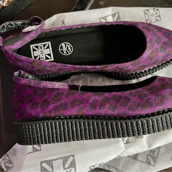 TUK Shoes - Vegan Leopard Pointed Ballet Ankle Strap Creeper - Picture 7 of 10